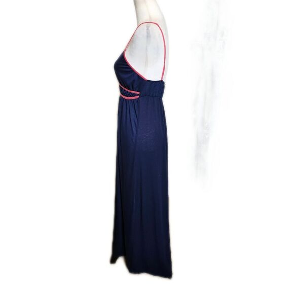 L8ter Navy Blue Maxi Dress W/ Hot Pink Detail, Spaghetti Straps, L - Picture 2 of 6